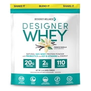 Designer Wellness 100% Whey Protein Powder with Probiotics & Fiber, French Vanilla, 2 lb, 20g Protein, Gluten-Free, Non-GMO, B Vitamins, Muscle Recovery & Digestive Support