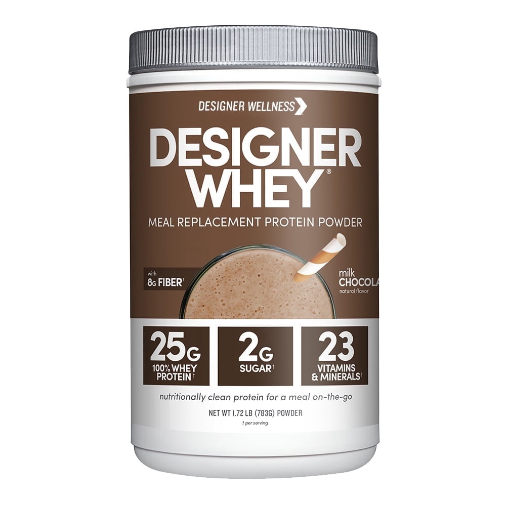 Designer Wellness, Designer Whey Protein Meal Replacement Powder with Vitamins, Minerals, and Organic Superfood Complex Carbs, Gluten-Free, Milk Chocolate, 1.72 Pound
