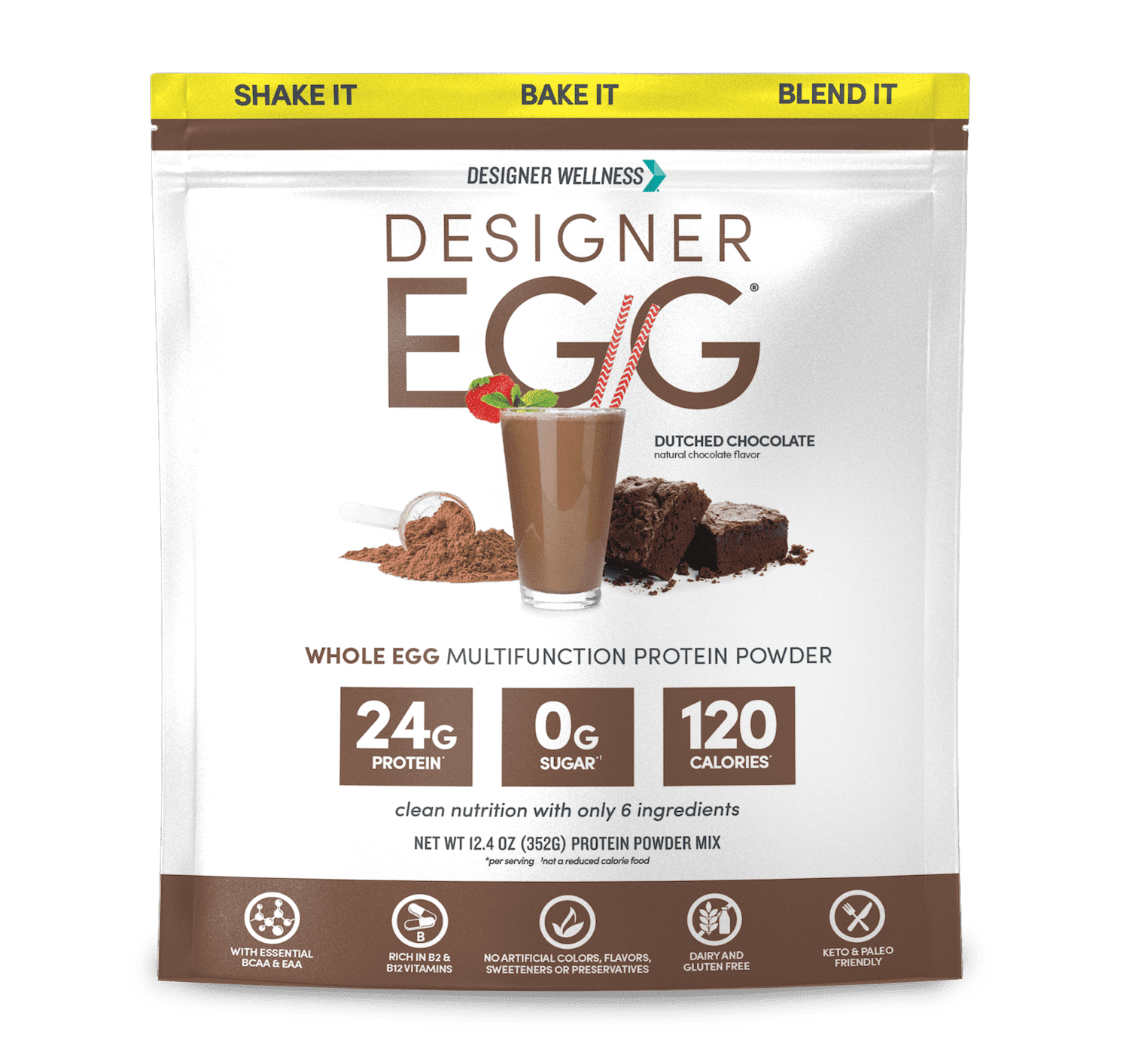 Designer Wellness Egg Protein Powder, Keto, Paleo, Low Calorie, Dutch Chocolate 12.4 Ounce