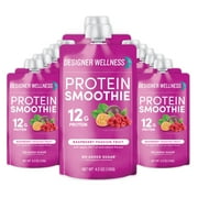 Designer Wellness Protein Smoothie, 12 Count, Raspberry Passion Fruit, Real Fruit, 12g Protein, Low Carb, Zero Added Sugar, Gluten-Free