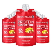 Designer Wellness Protein Smoothie, 12 Count, Strawberry Banana, Real Fruit, 12g Protein, Low Carb, Zero Added Sugar, Gluten-Free