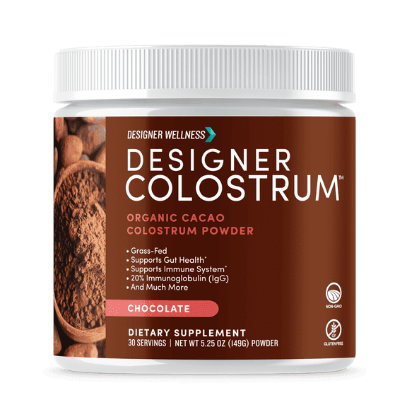 Designer Wellness, Pure Bovine Colostrum Superfood Powder, Gut Health & Bloating, Immune Support, Skin & Hair, Gluten & Fat-Free, Chocolate, 30 Servings