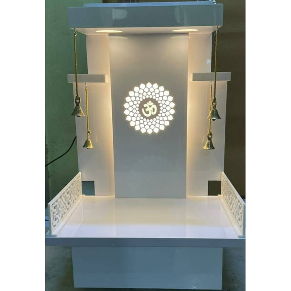 Designer White Wooden Customized Temple with LED Light for Home and Office| Pooja Chowki / Puja Mandir |Wall Hanging /Table Top Home Mandir