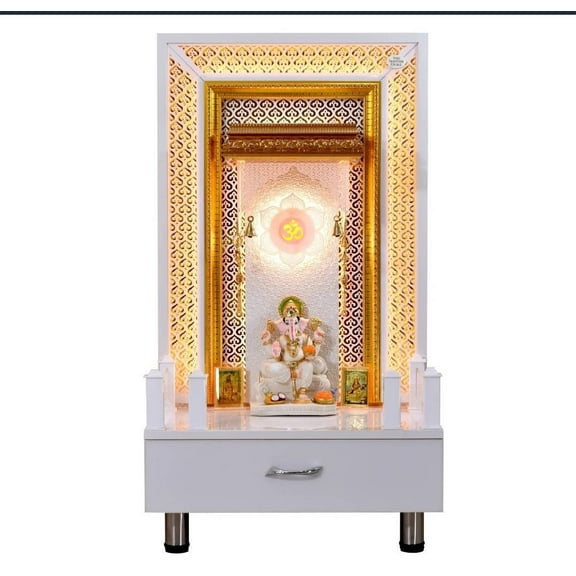 Designer Wooden Temple With LED Lights / Mandir For Home & Office / Temple For Home / Modern Style Pooja Chowki For God Idols / Mandapam