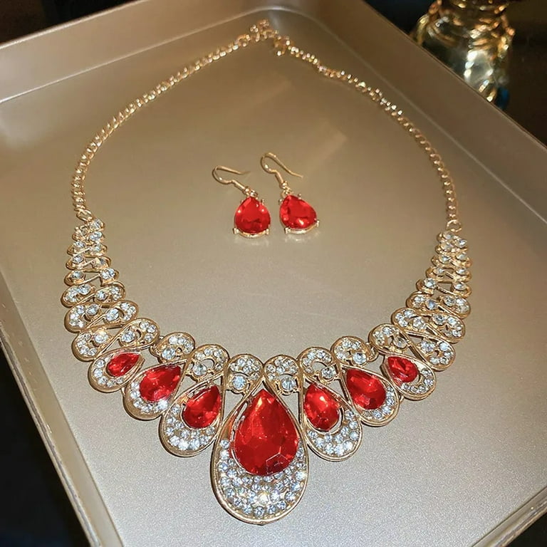 Designer and Elegant Gold Plated Red Crystal Link Chain Necklace