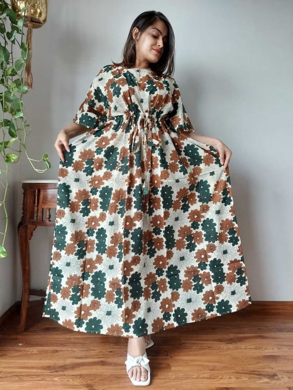 Indian Trendz Designer Organic Hand Block Print Cotton Kaftan Women: Organic Kaftan, Beach Wear, Resort Wear, Loungewear, Cotton Boho Dress, Women's,