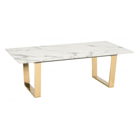 Designer's Choice White Faux Marble and Gold Coffee Table