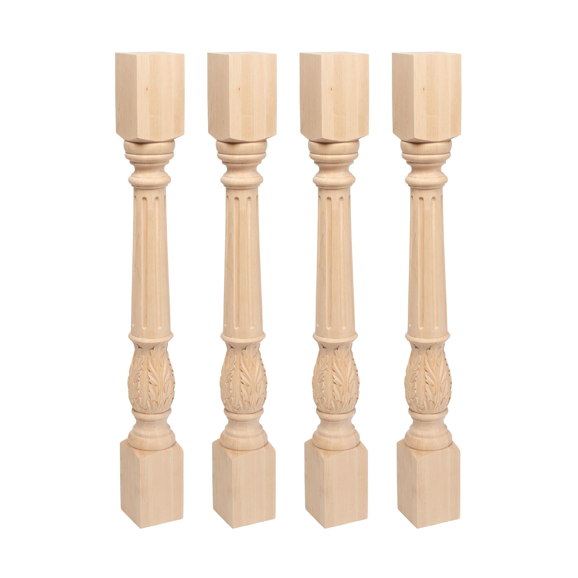 Maple Unfinished Acanthus Leaf Kitchen Island Legs Set of 4