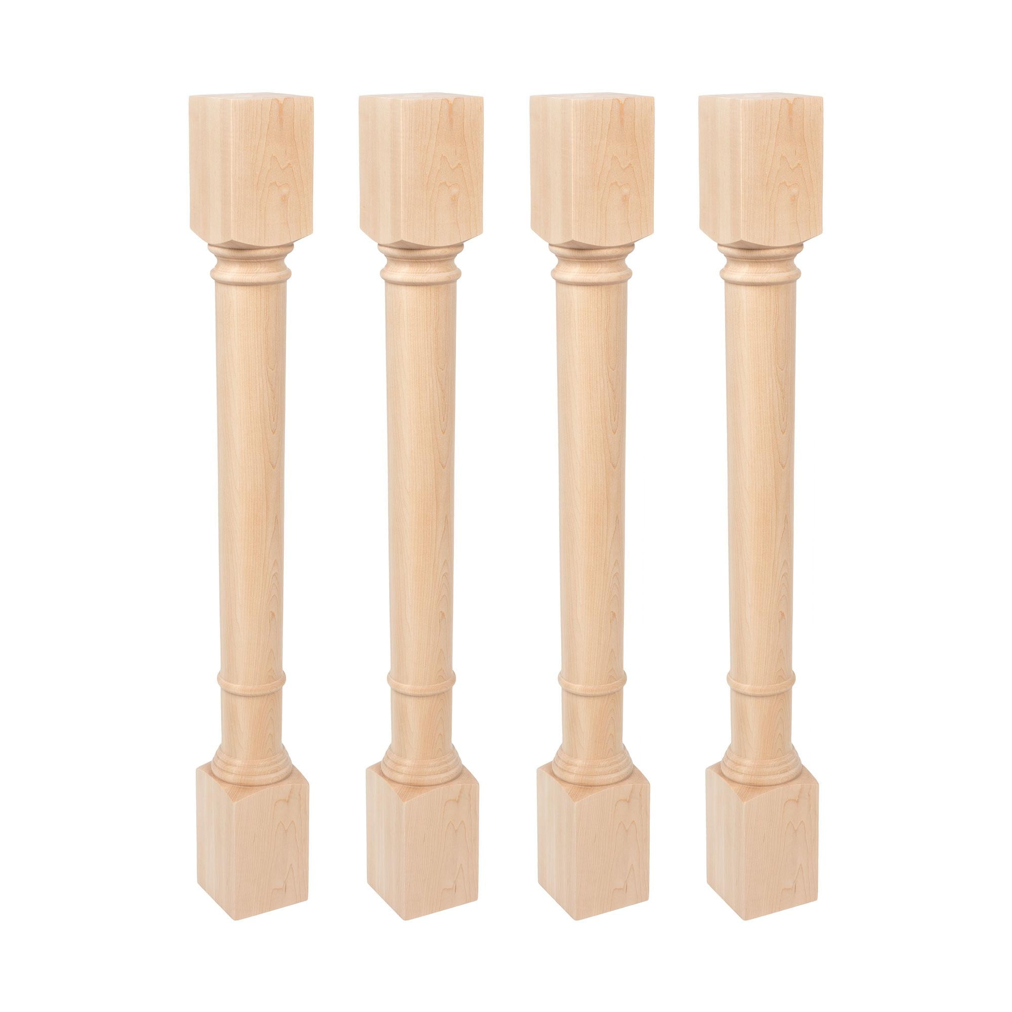 Unfinished Solid Oak Traditional Kitchen Island Legs, Set of 4