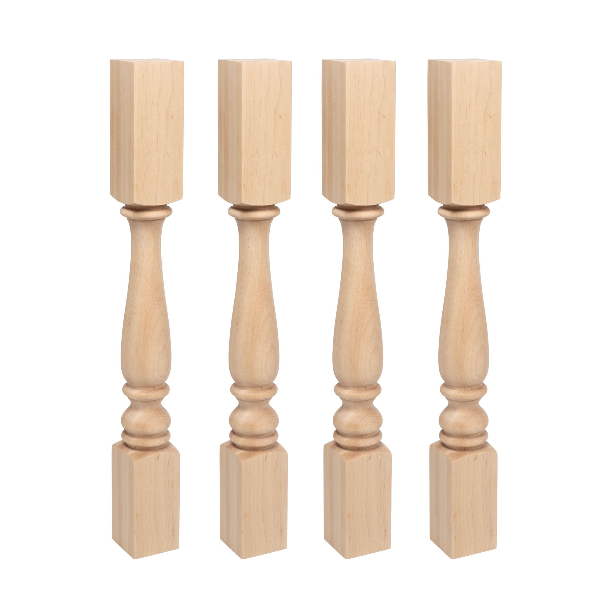 Unfinished Hard Maple Traditional Kitchen Island Legs, Set of 4