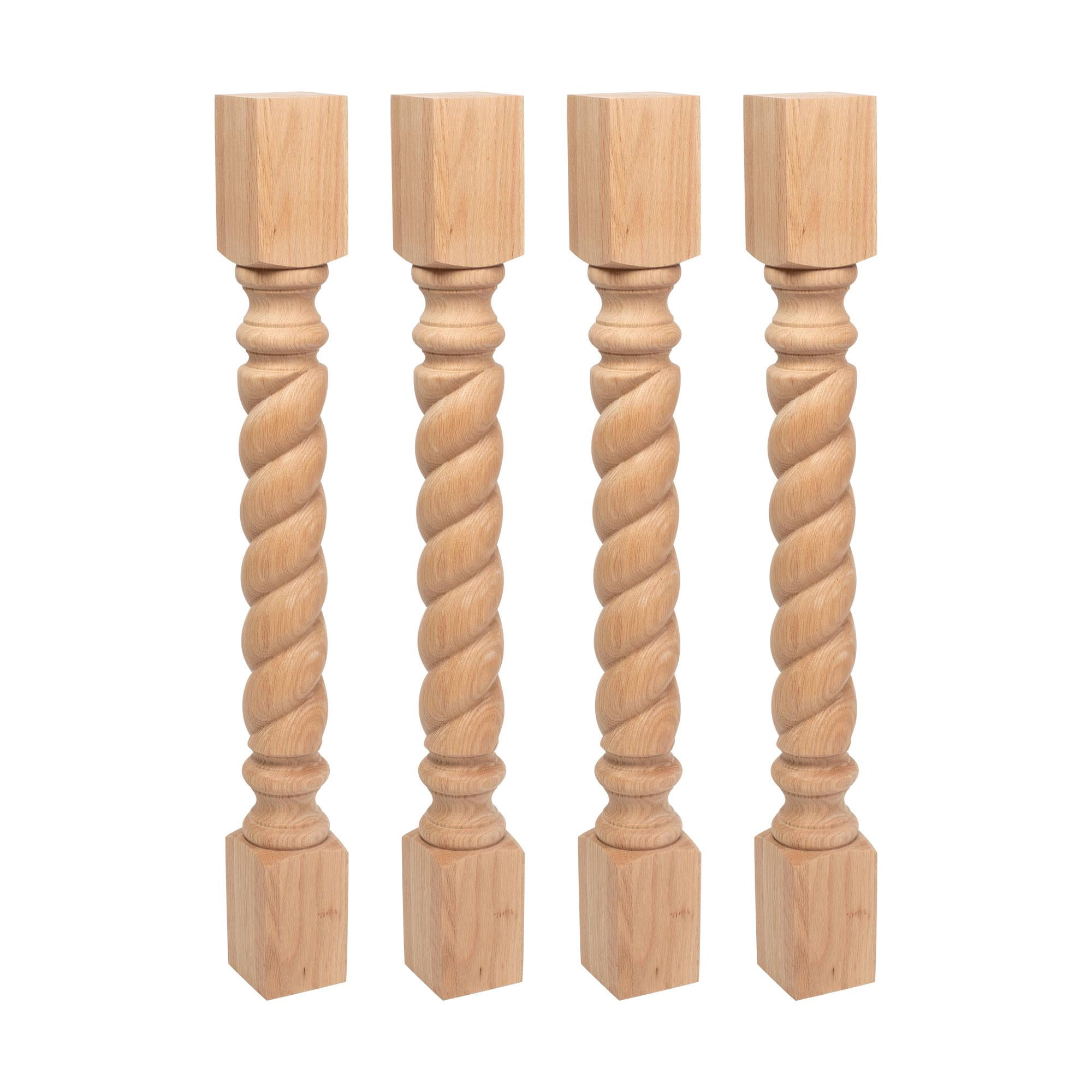 Solid Red Oak Kitchen Island Leg – 35.25"H X 5"W X 5"D, Acanthus Leaf Carving, Unfinished
