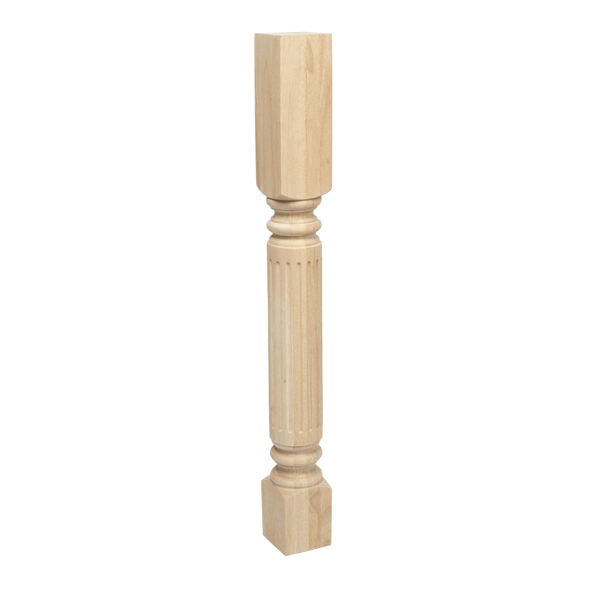 Elegant 35" Unfinished Solid Hardwood Fluted Kitchen Island Support Leg