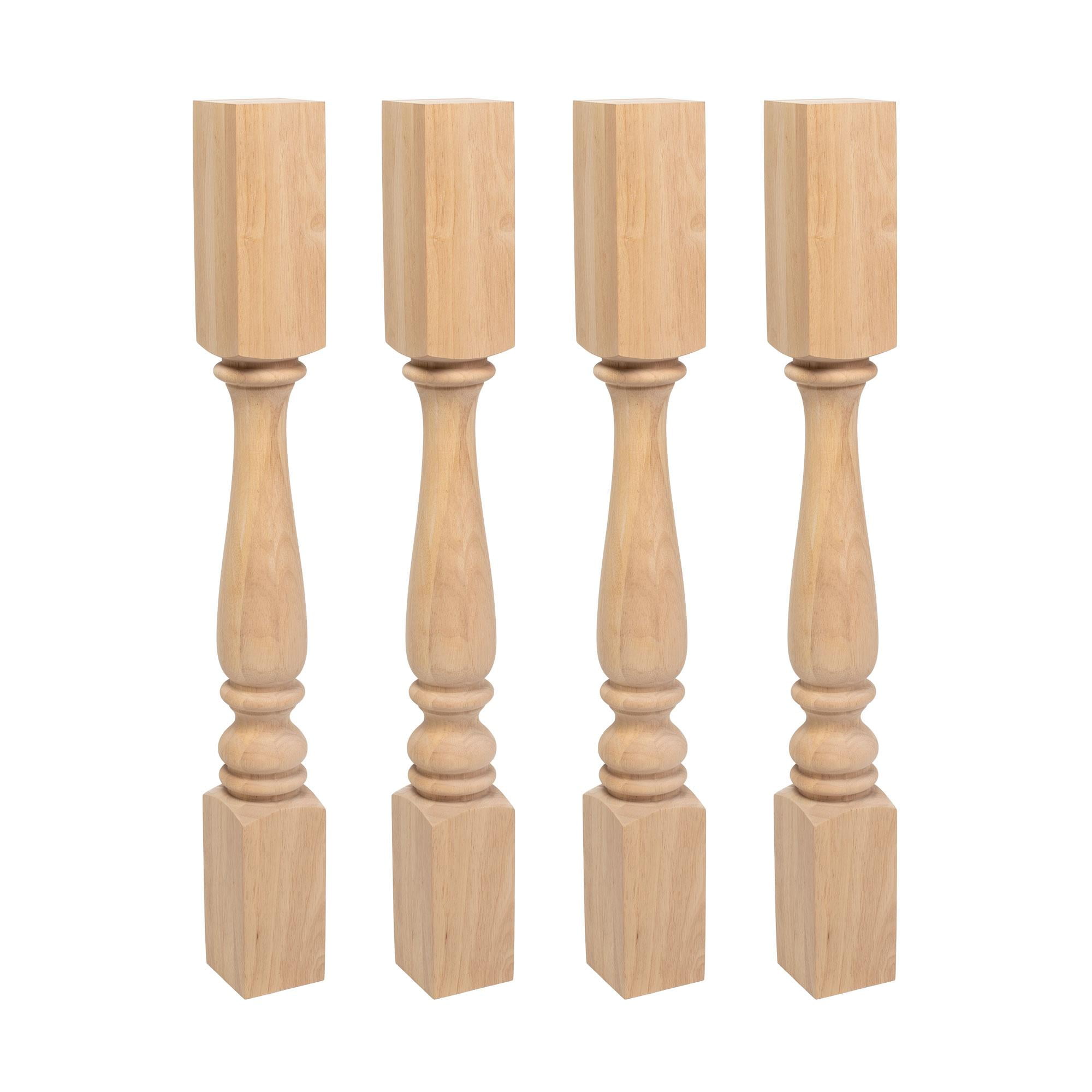 Unfinished Rubberwood Full Round Kitchen Island Legs, Set of 4