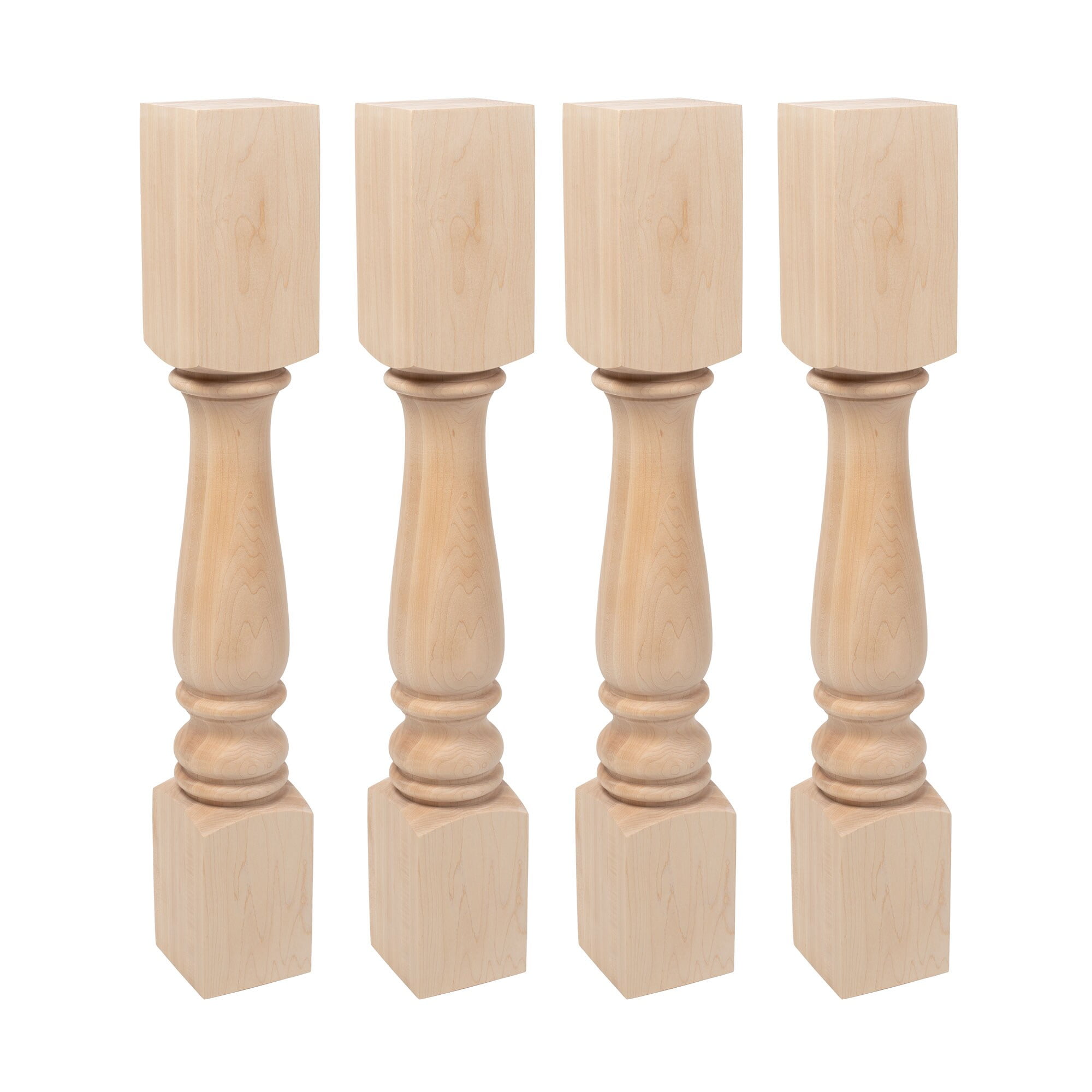 Unfinished Solid Maple Full Round Kitchen Island Legs Set of 4