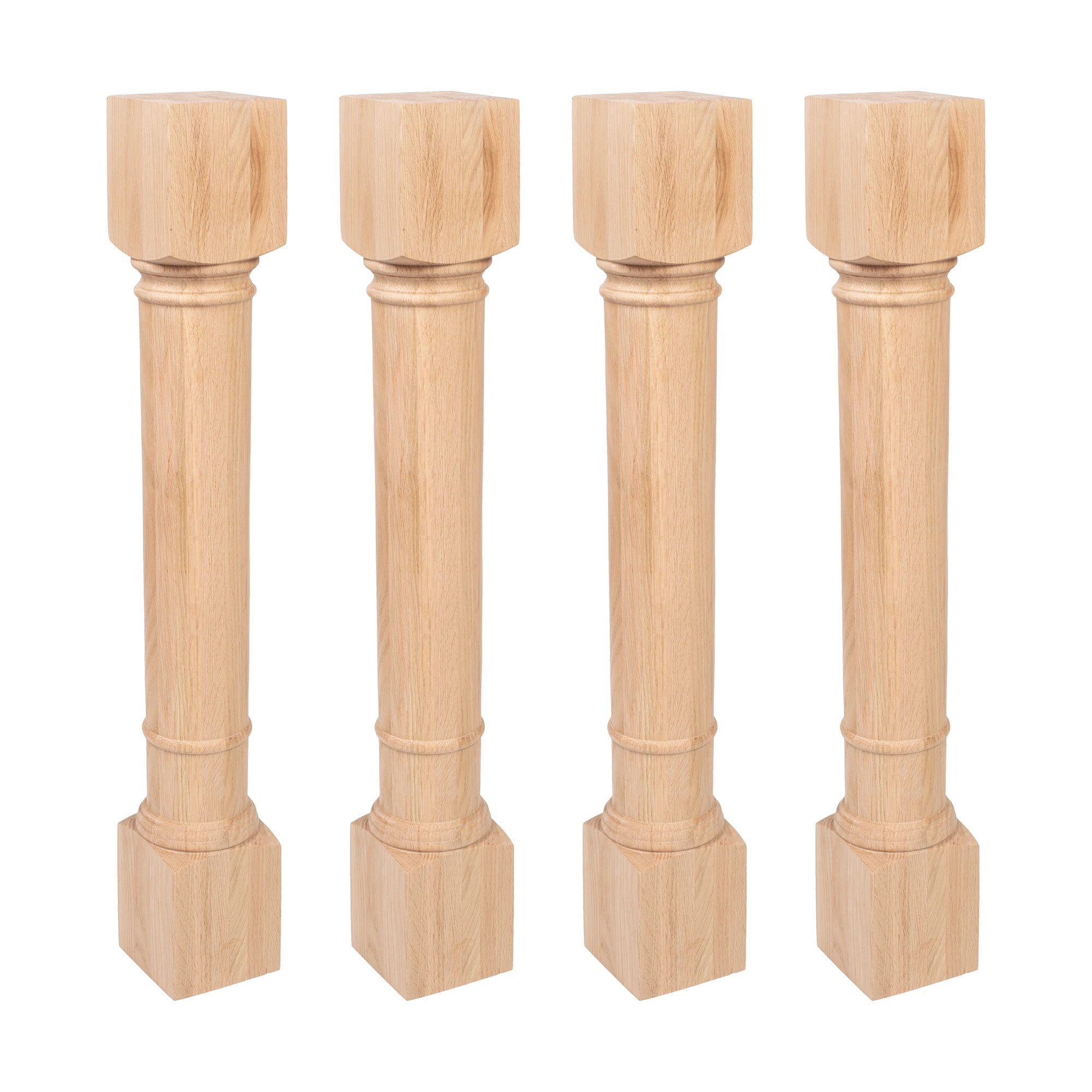 Unfinished Solid Oak Traditional Kitchen Island Legs, Set of 4