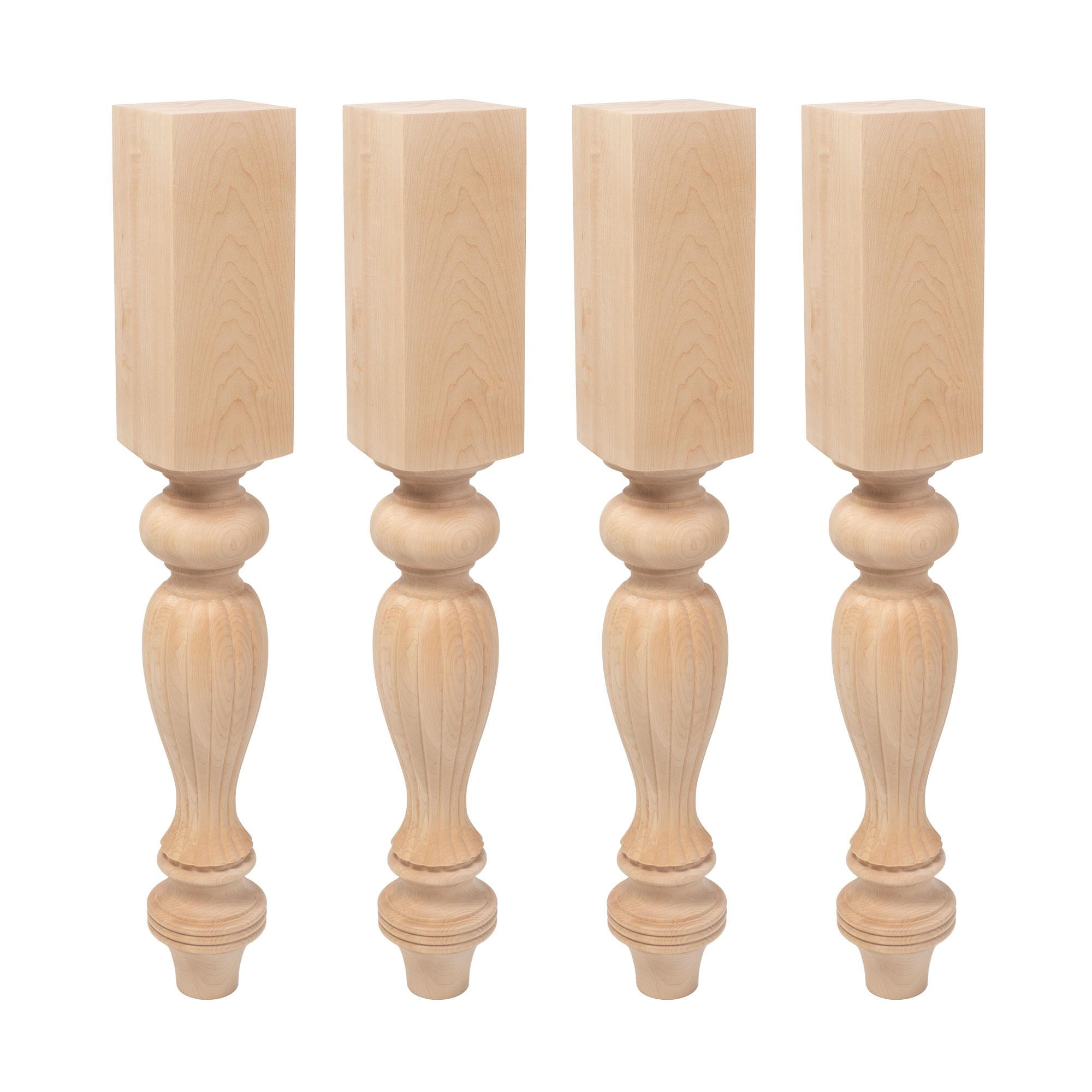 Unfinished Solid Maple French Kitchen Island Legs Set of 4