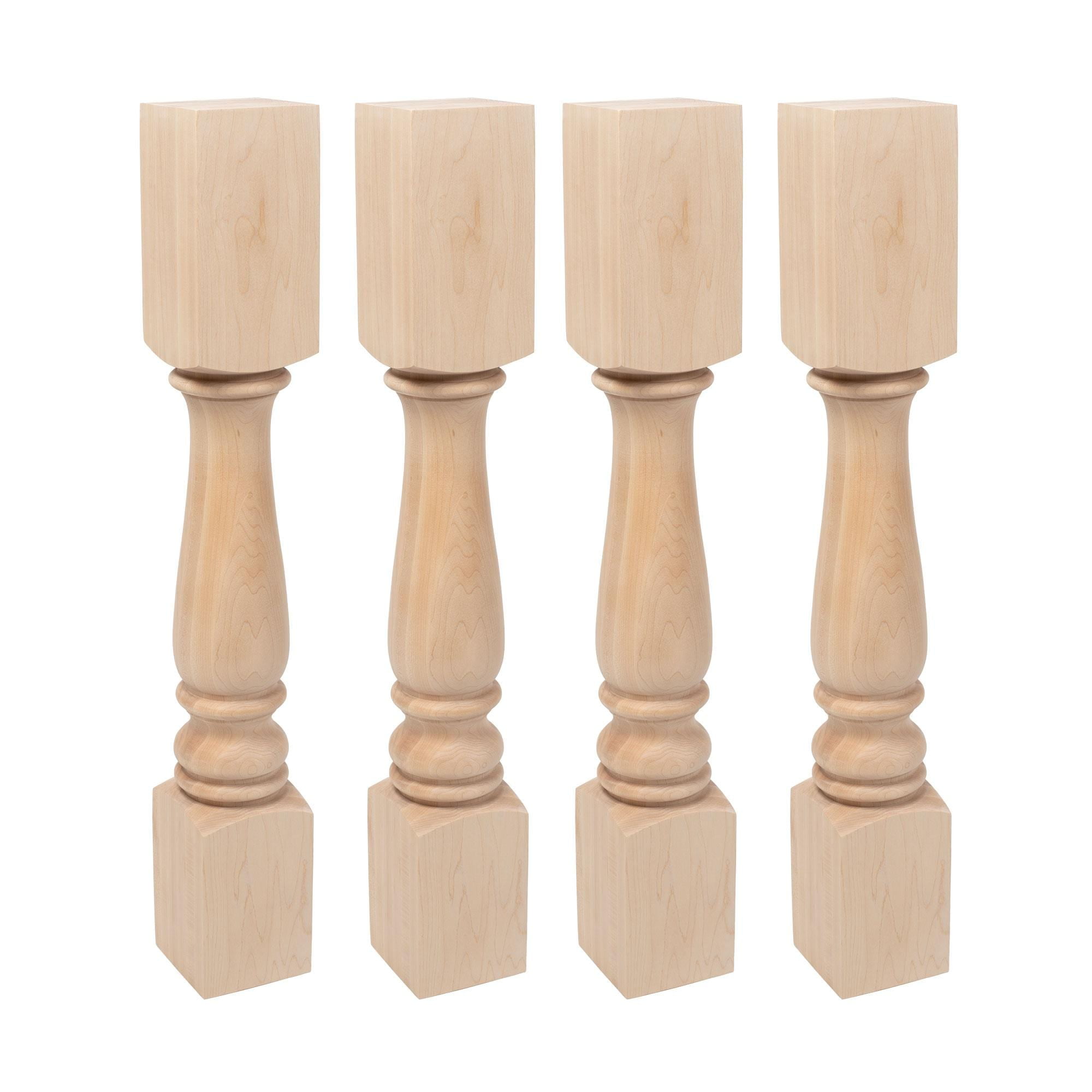 Unfinished Solid Maple Full Round Kitchen Island Legs Set of 4
