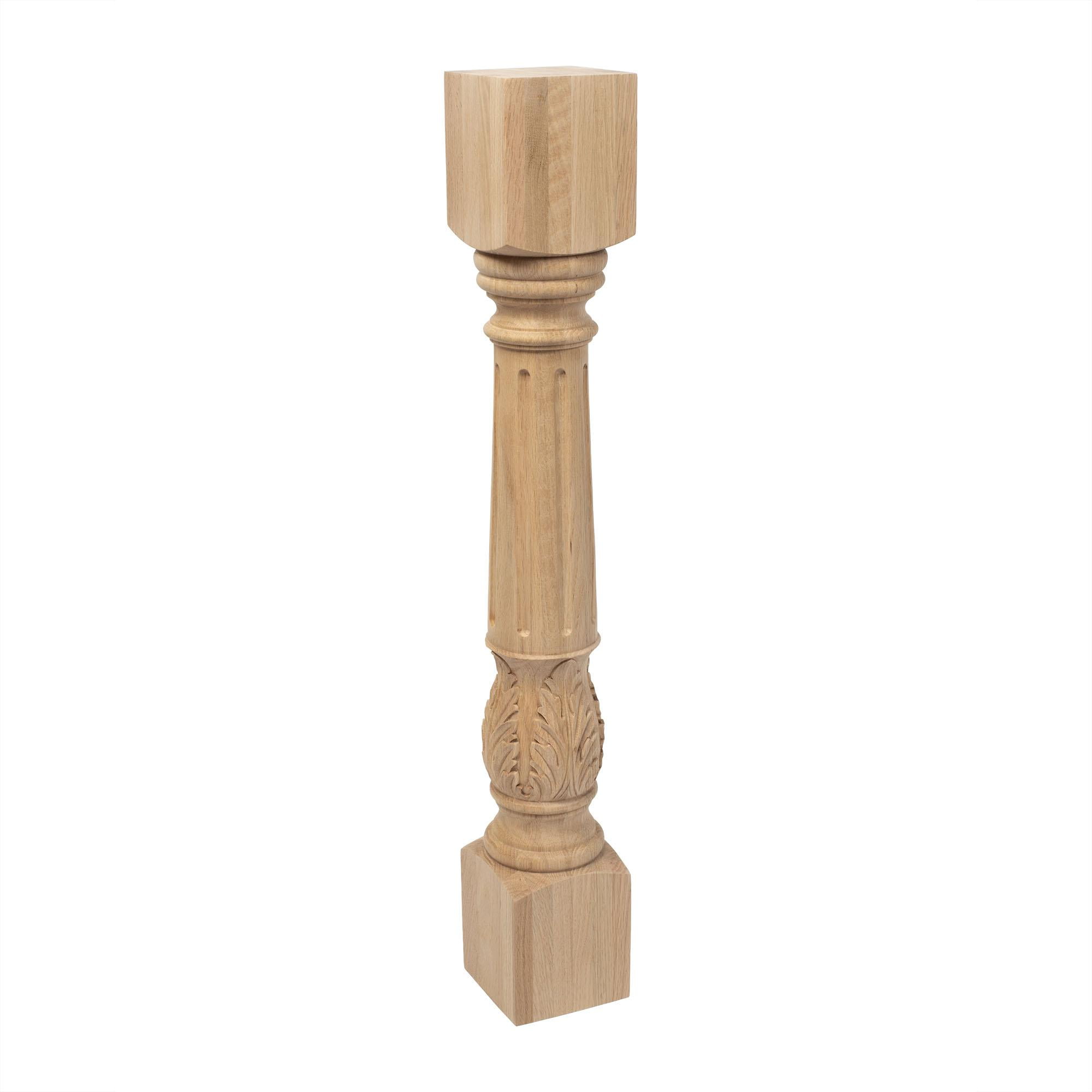 Unfinished Red Oak Acanthus Leaf Kitchen Island Leg, 35.25"