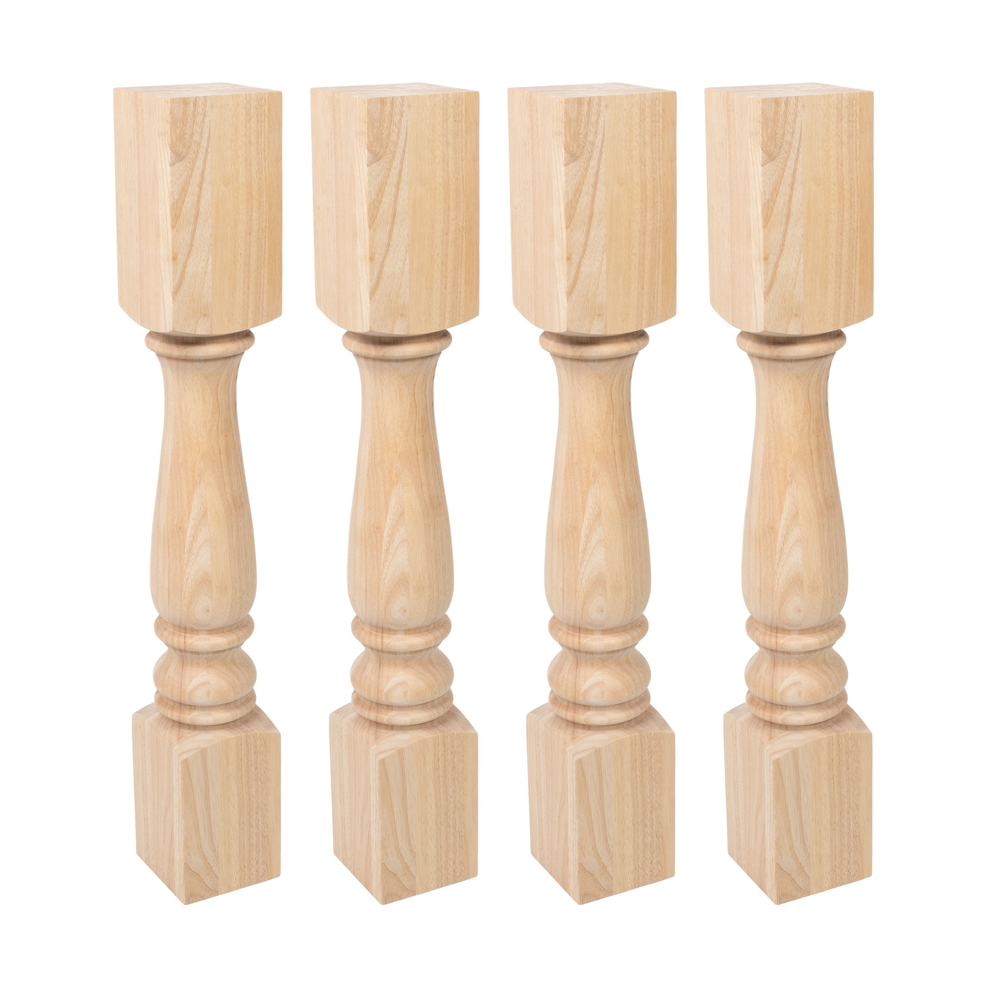 Unfinished Solid Hardwood Full Round Kitchen Island Legs, Set of 4
