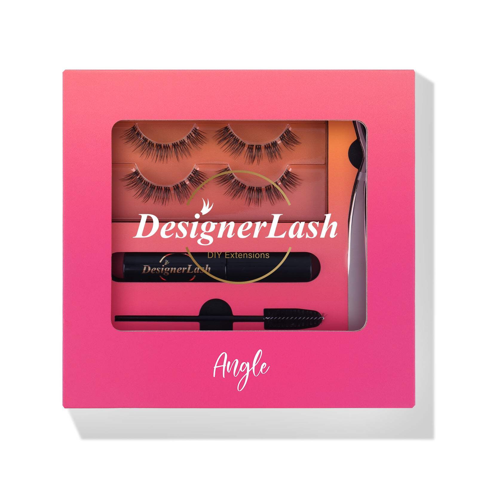 DesignerLash Kit-Angel - DIY Black Eyelash Extension Kit - Enhance Your Look with 2 Sets of Lashes with Adhesive, Tools & Brush