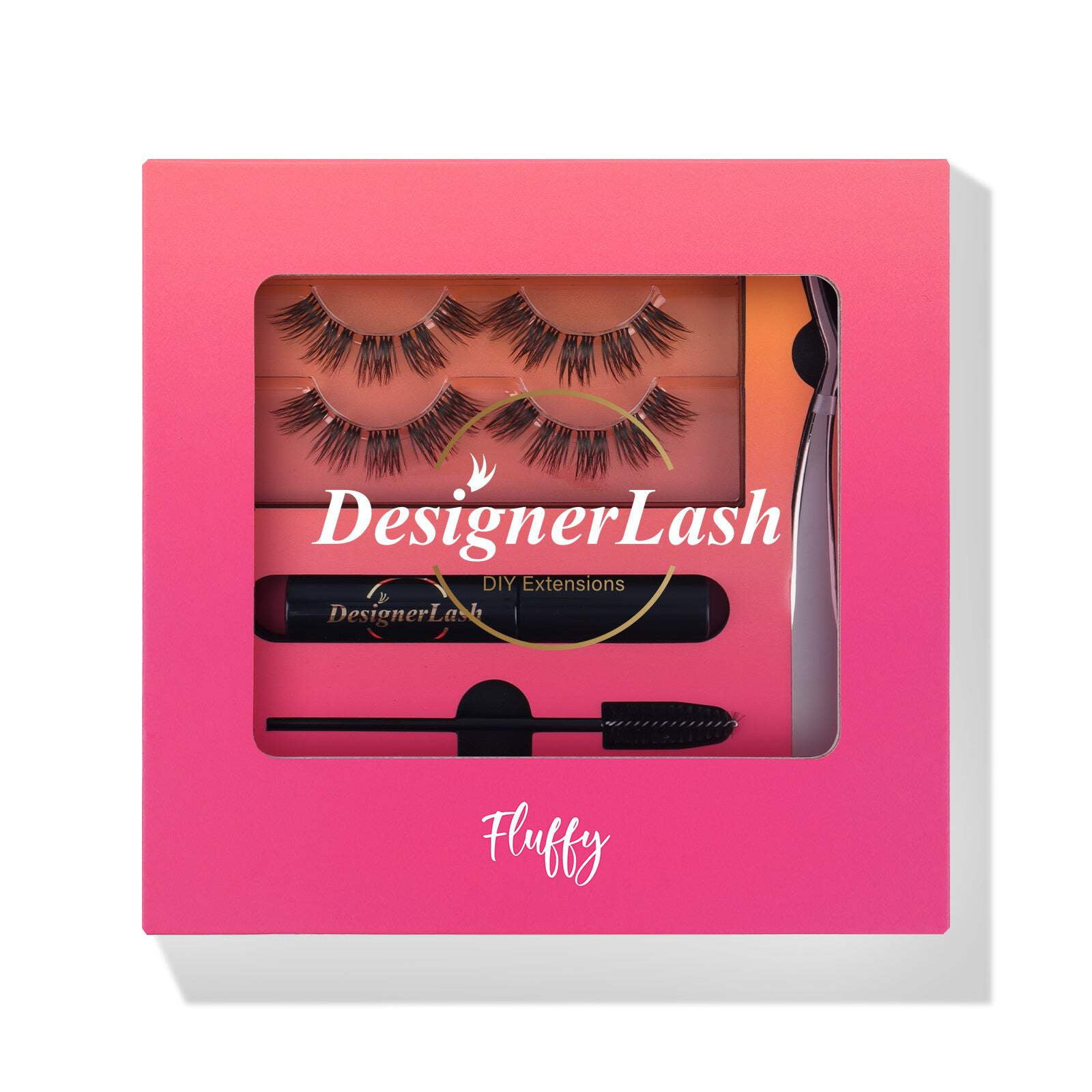 DesignerLash Kit-Fluffy Black Eyelash Extension Kit - Enhance Your Look with 2 Sets of Lashes with Adhesive, Tools & Brush