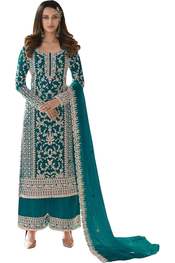 Beautiful Heavy Plazzo Suit For Women Ready To Wear Salwar Kameez Dress With Dupatta