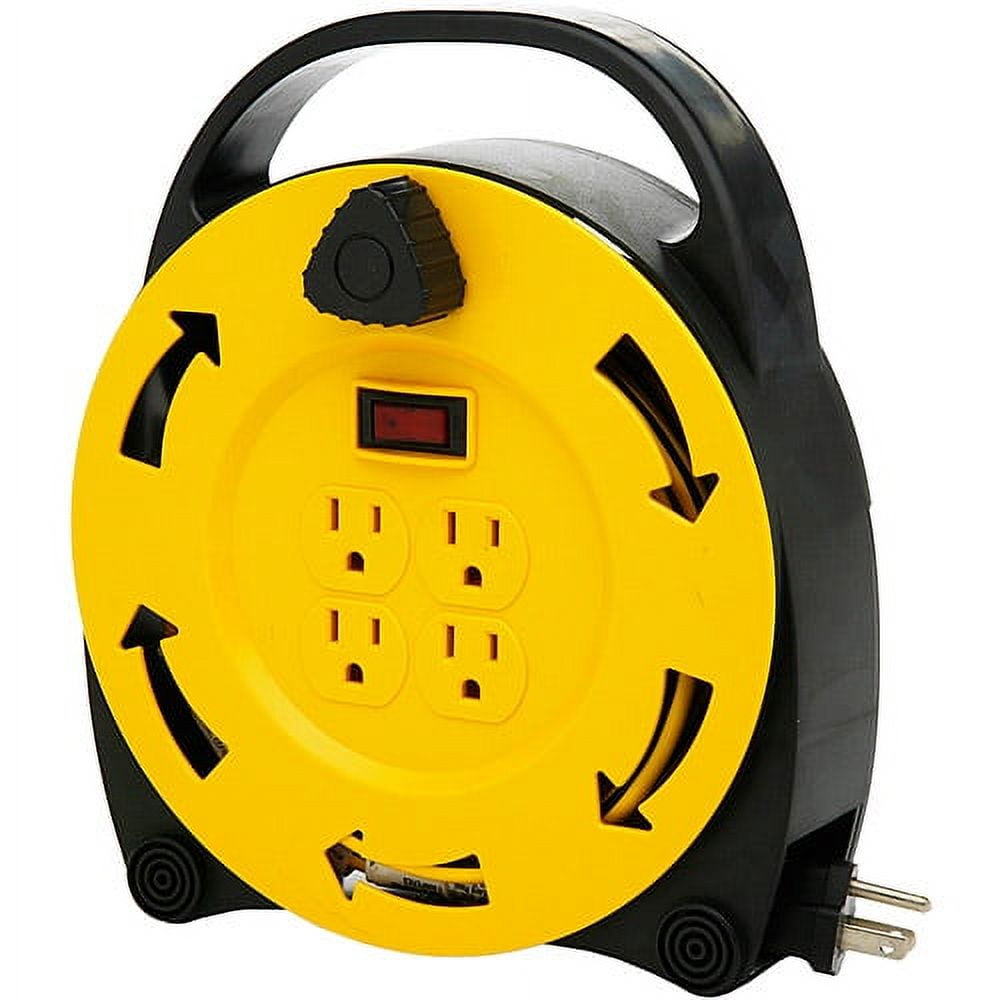 Designers Edge E231 16/3 20' Yellow/Black 4-Outlet Retractable Extension  Cord Reel 