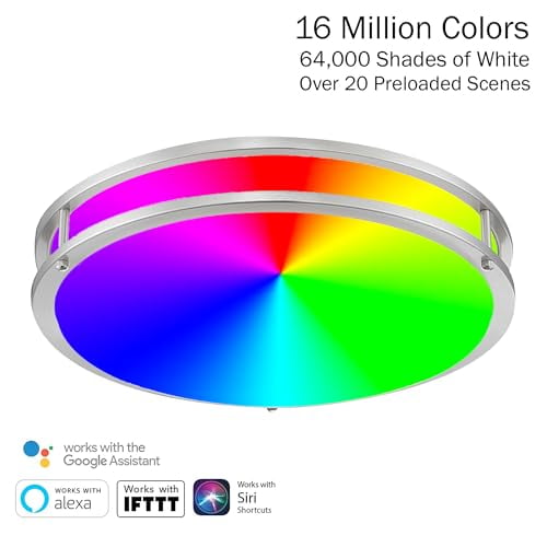 Designers Fountain 16 inch Voice Controlled Colors Smart Selectable CCT LED Flush Mount Ceiling Light for Bedroom Living Room Hallway Kitchen, Brushed Nickel, LED1554RGB-BN