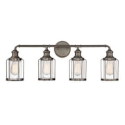 Anson 32 in. 4-Light Satin Copper Bronze Industrial Vanity Light with Clear Glass Shades