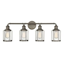 Anson 32 in. 4-Light Satin Copper Bronze Industrial Vanity Light with Clear Glass Shades
