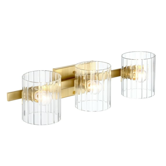 Designers Fountain Aries 24.25 inch 3-Light Brushed Gold Transitional Bathroom Vanity Light Fixture with Ribbed Glass Shades, D284C-3B-BG