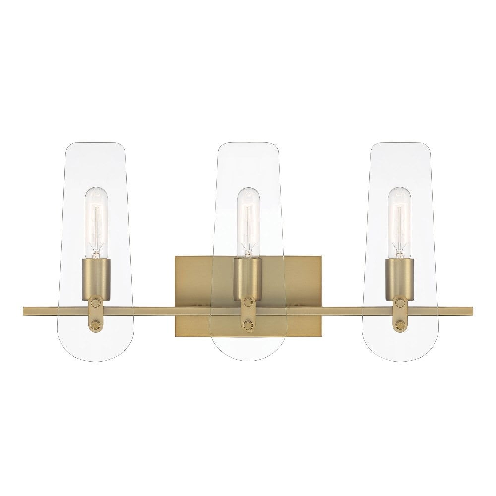 Bergen Beach Brushed Gold 3-Light Vanity with Clear Glass Shades