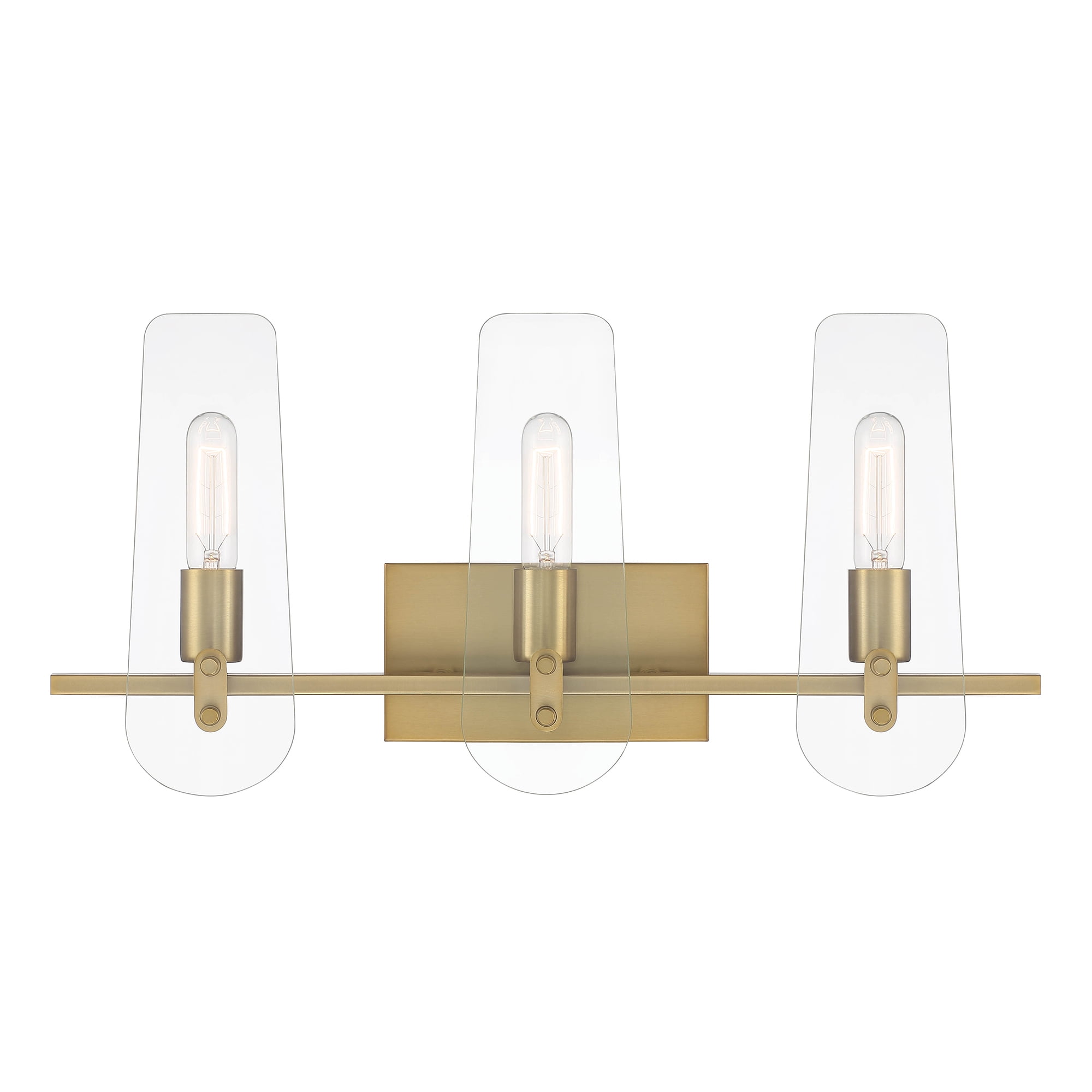 Bergen Beach Brushed Gold 3-Light Vanity with Clear Glass Shades