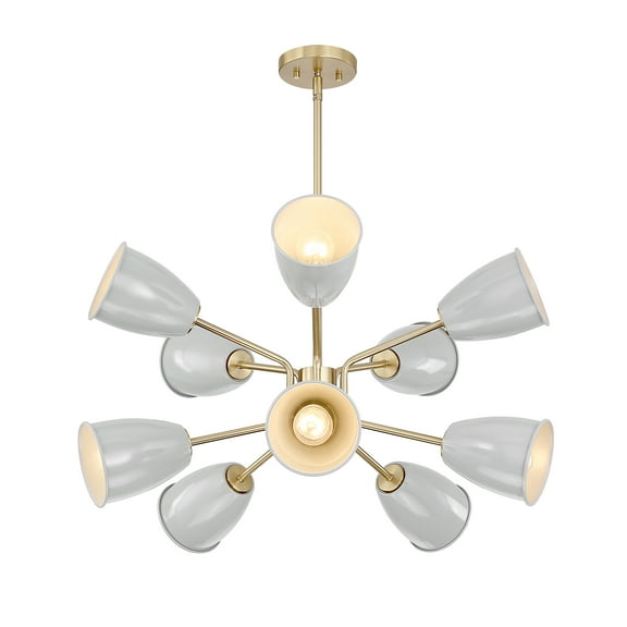Designers Fountain Biba 28.5 inch 10-Light Brushed Gold Modern Chandelier with Grey Sky Metal Shades, D287M-10CH-BG