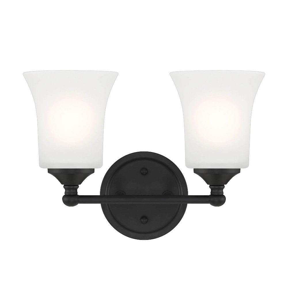 Bronson Matte Black 2-Light Vanity with Frosted Glass Shades