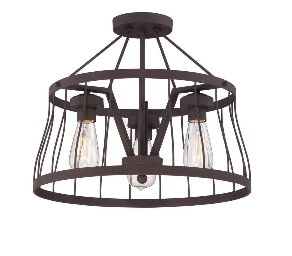 Bronze Glass Industrial Semi-Flush Pendant Light