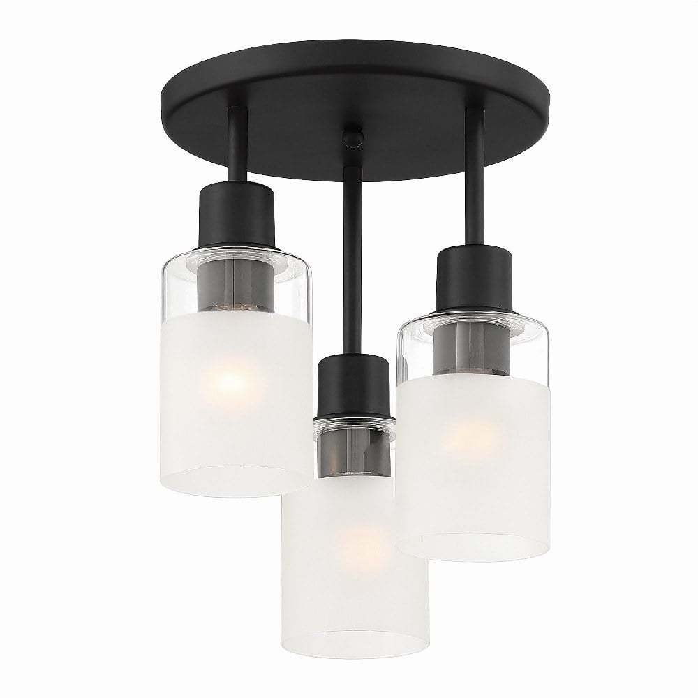 Cedar Lane 11" Matte Black Semi-Flush Ceiling Light with Glass Accents