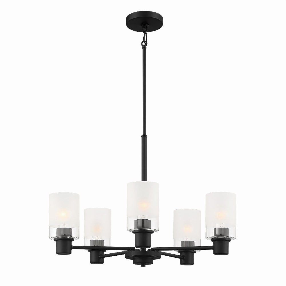 Matte Black Steel 5-Light Chandelier with Clear Glass Shades