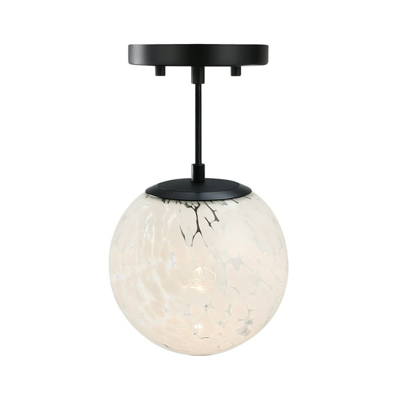 Designers Fountain Circo 7 inch 1-Light Matte Black Modern Semi-Flush Mount Ceiling Light with White Art Glass Shade, D282M-SF-MB