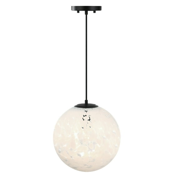 Designers Fountain Circo Modern Matte Black 12 inch Globe Pendant with White Art Glass Shade, D282M-11P-MB