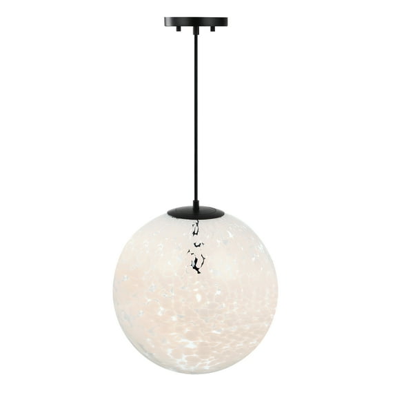 Designers Fountain Circo Modern Matte Black 14 inch Globe Pendant with White Art Glass Shade, D282M-14P-MB