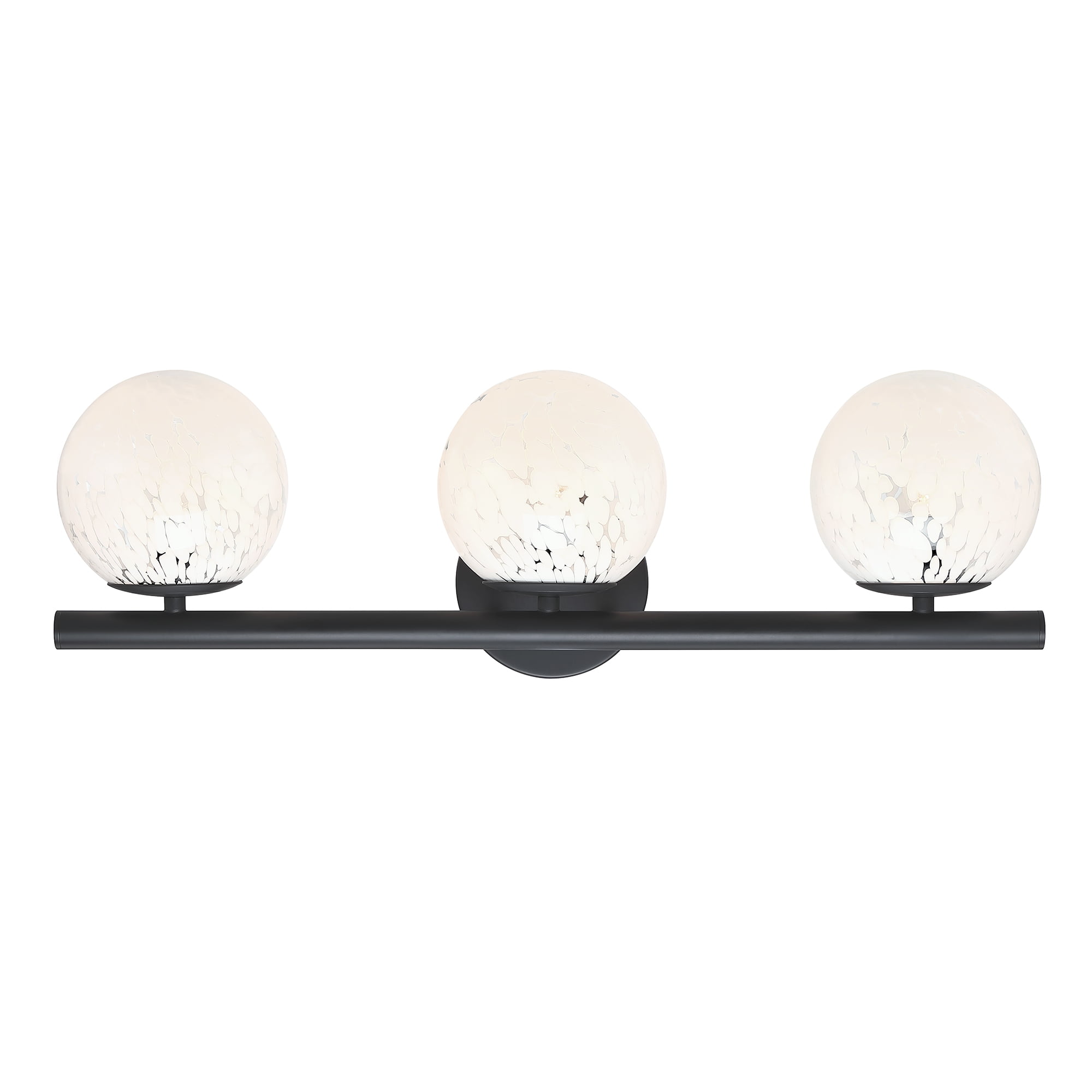 Designers Fountain Crown Heights 25 inch 3-Light Matte Black Bathroom Vanity Light Fixture with White Art Glass Shades, D252C-3B-AG-MB