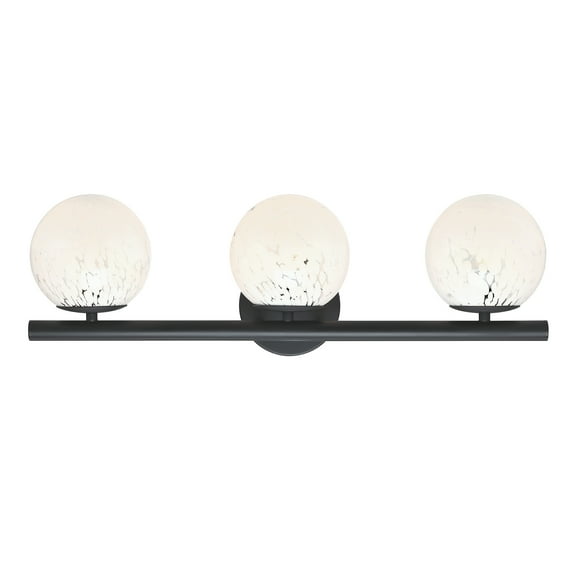 Designers Fountain Crown Heights 25 inch 3-Light Matte Black Bathroom Vanity Light Fixture with White Art Glass Shades, D252C-3B-AG-MB