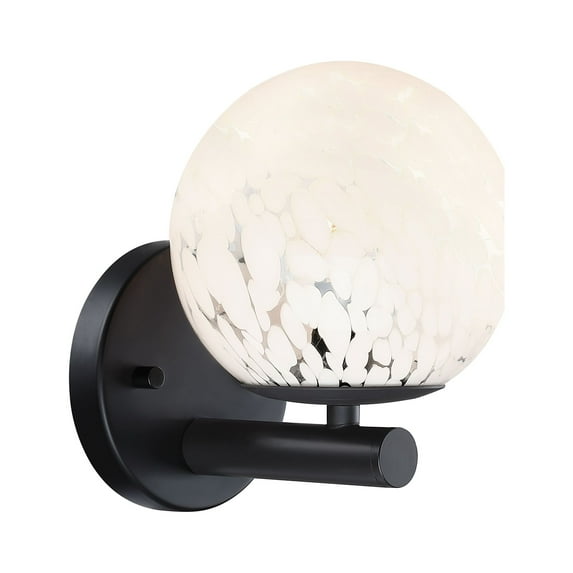 Designers Fountain Crown Heights 8 inch 1-Light Matte Black Wall Sconce with White Art Glass Shade, D252C-WS-AG-MB