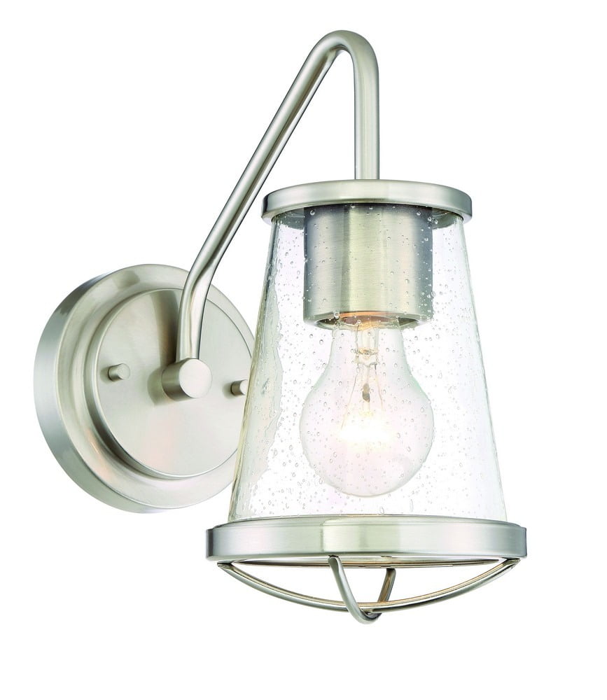 Satin Platinum Dimmable Iron Wall Sconce with Clear Seedy Glass