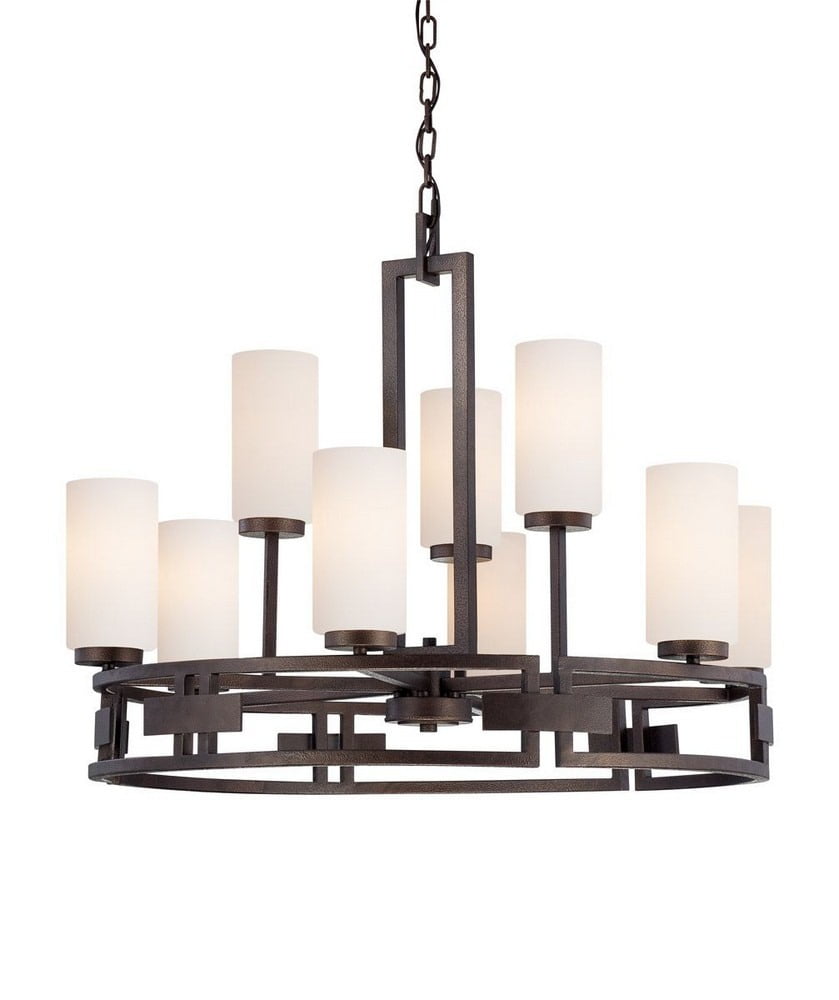 Del Ray Flemish Bronze 9-Light Chandelier with Ivory Opal Shades
