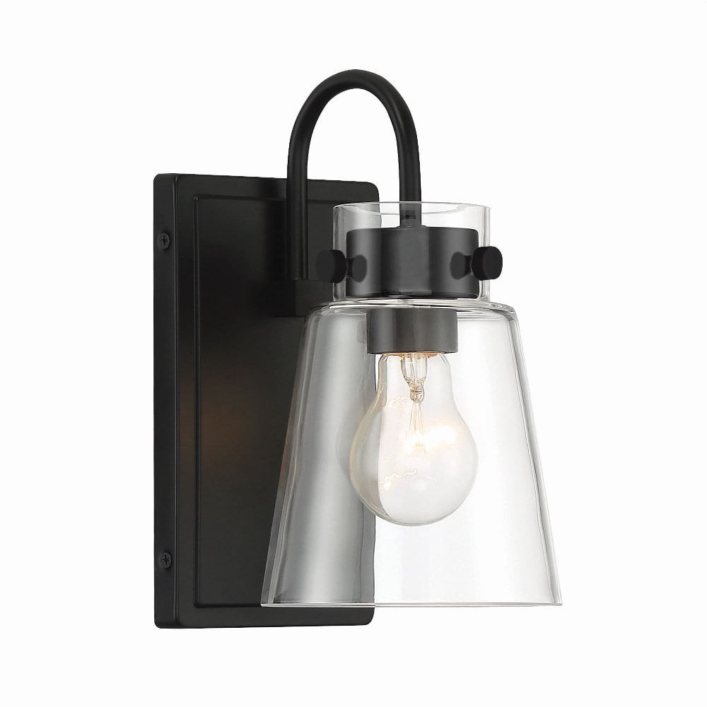 Inwood Matte Black 6.75" Direct Wired Wall Sconce with Clear Glass Shade