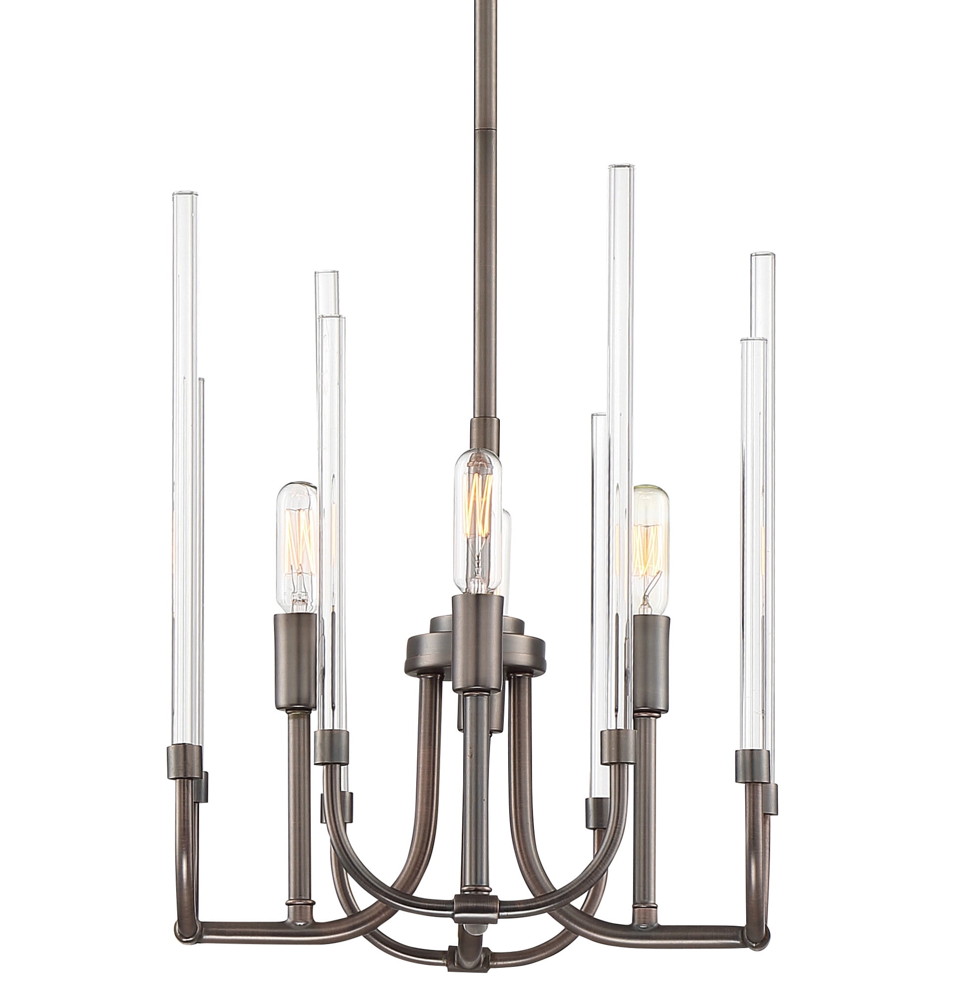 Mini Laretto Satin Copper Bronze Chandelier with Clear Glass Rods