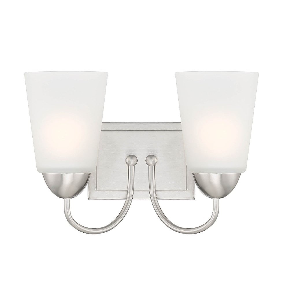 Brushed Nickel 2-Light Dimmable Wall Sconce with Frosted Glass Shades
