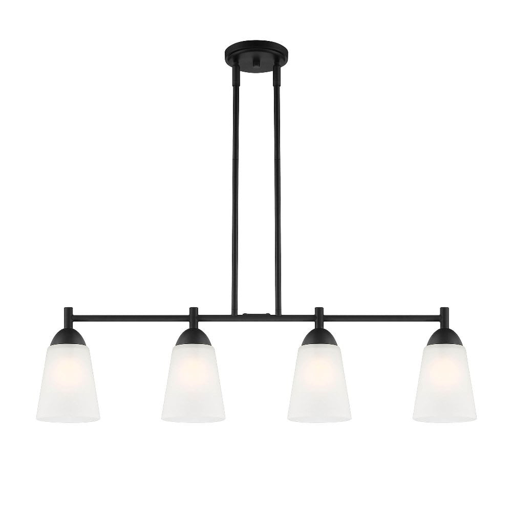 Malone 34" Matte Black Transitional Island Light with Frosted Glass